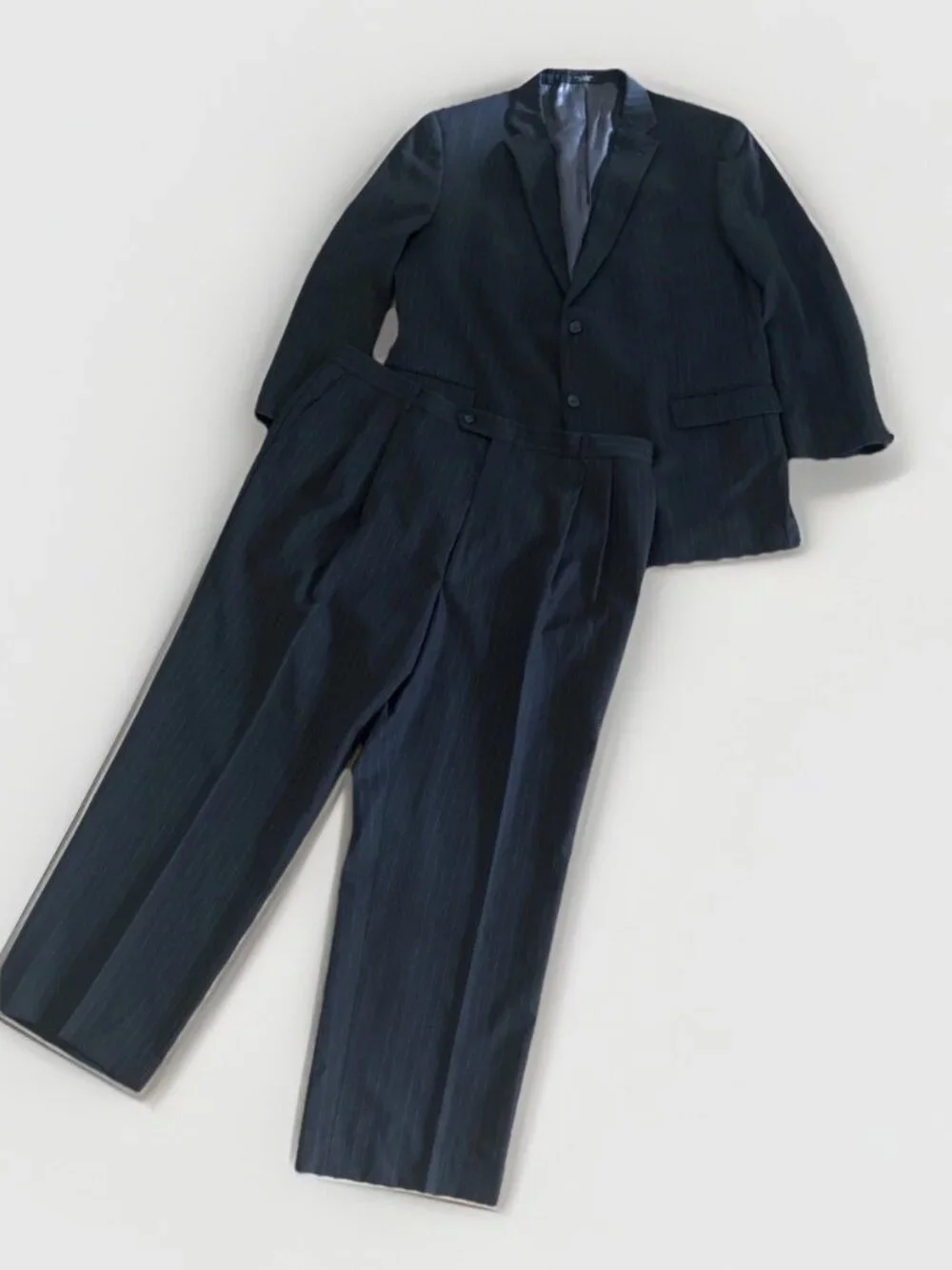 Jones New York JNY Classic Wool Suit Mens 2PC Black Pinstripe Jacket Pants ~44R